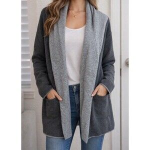 Tommy Bahama Cardigan Sweater Women M Gray Open Front Shawl Collar Cashmere Wool